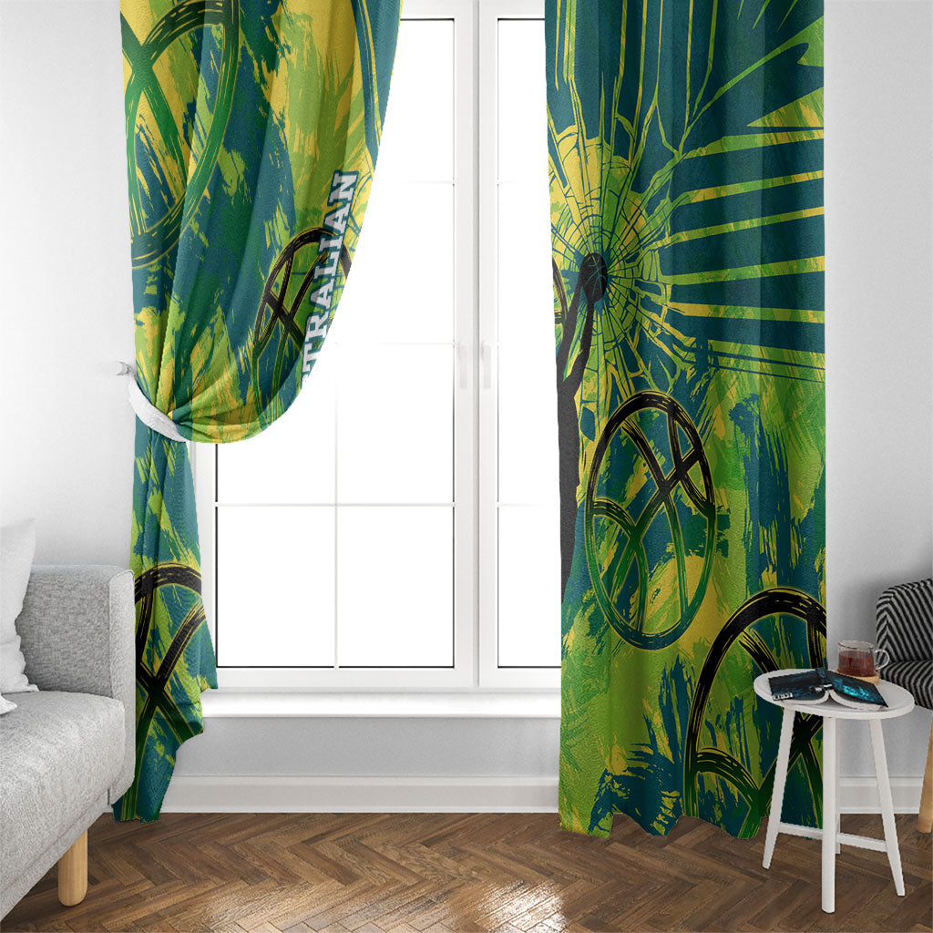 Australian Boomers Basketball Window Curtain Shattered Glass Effect With Flaming Ball And Grunge Brushstrokes