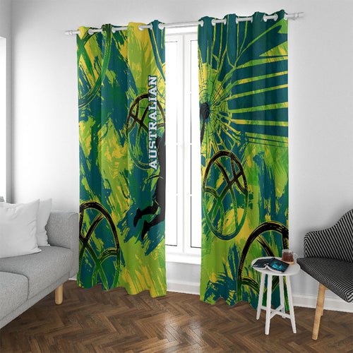 Australian Boomers Basketball Window Curtain Shattered Glass Effect With Flaming Ball And Grunge Brushstrokes