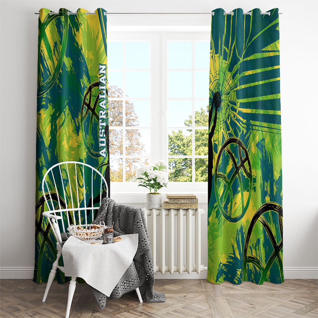 Australian Boomers Basketball Window Curtain Shattered Glass Effect With Flaming Ball And Grunge Brushstrokes