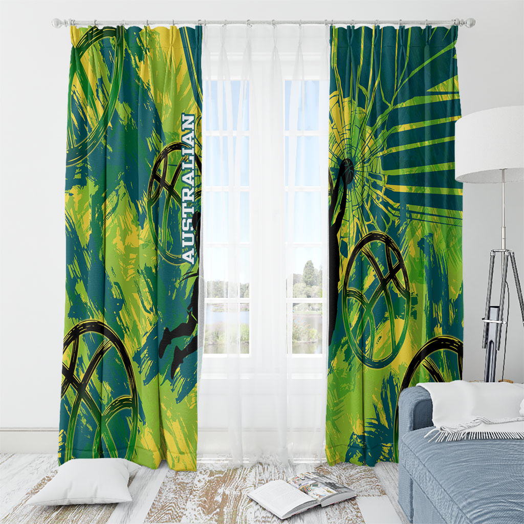 Australian Boomers Basketball Window Curtain Shattered Glass Effect With Flaming Ball And Grunge Brushstrokes