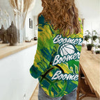 Australian Boomers Basketball Women Casual Shirt Shattered Glass Effect With Flaming Ball And Grunge Brushstrokes