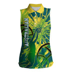 Australian Boomers Basketball Women Sleeveless Polo Shirt Shattered Glass Effect With Flaming Ball And Grunge Brushstrokes