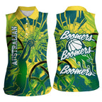 Australian Boomers Basketball Women Sleeveless Polo Shirt Shattered Glass Effect With Flaming Ball And Grunge Brushstrokes