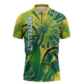 Australian Boomers Basketball Zipper Polo Shirt Shattered Glass Effect With Flaming Ball And Grunge Brushstrokes