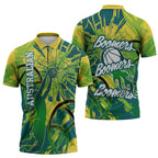 Australian Boomers Basketball Zipper Polo Shirt Shattered Glass Effect With Flaming Ball And Grunge Brushstrokes