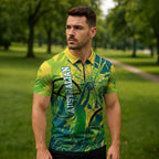 Australian Boomers Basketball Zipper Polo Shirt Shattered Glass Effect With Flaming Ball And Grunge Brushstrokes