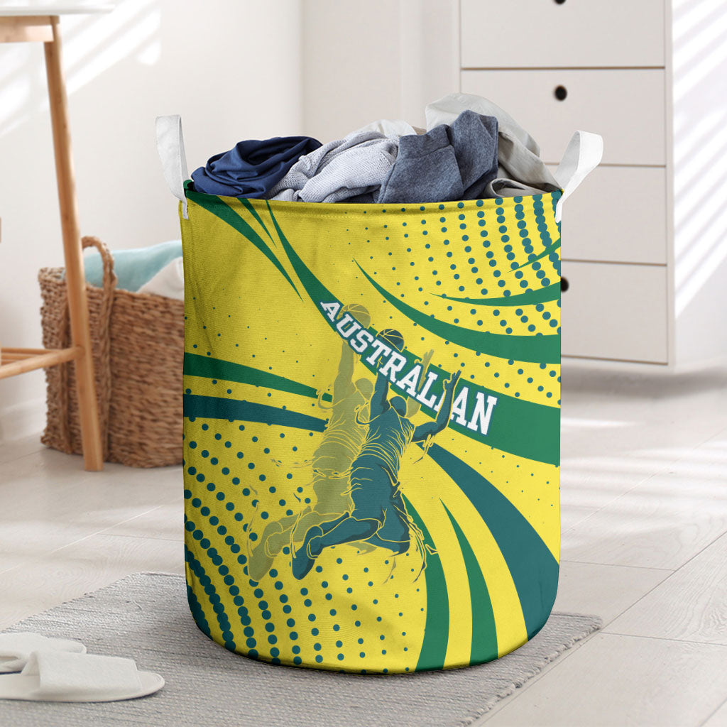 Australian Boomers Basketball Laundry Basket Abstract Wave Halftone Pattern With Dynamic Athlete Silhouette