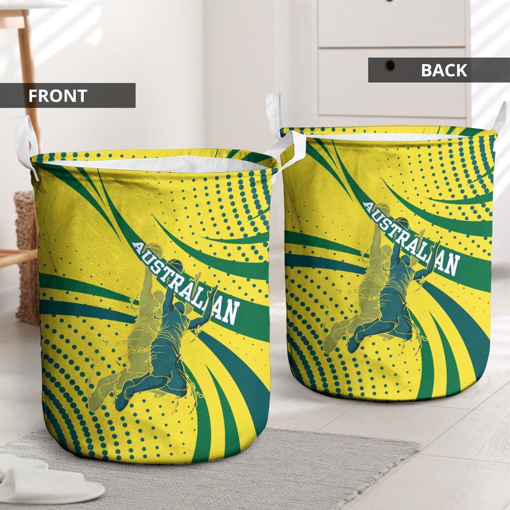 Australian Boomers Basketball Laundry Basket Abstract Wave Halftone Pattern With Dynamic Athlete Silhouette