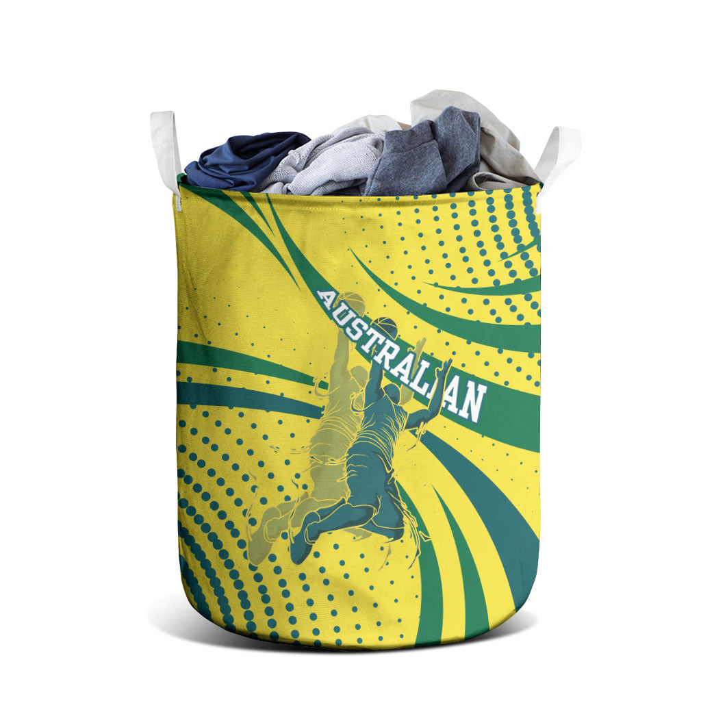 Australian Boomers Basketball Laundry Basket Abstract Wave Halftone Pattern With Dynamic Athlete Silhouette