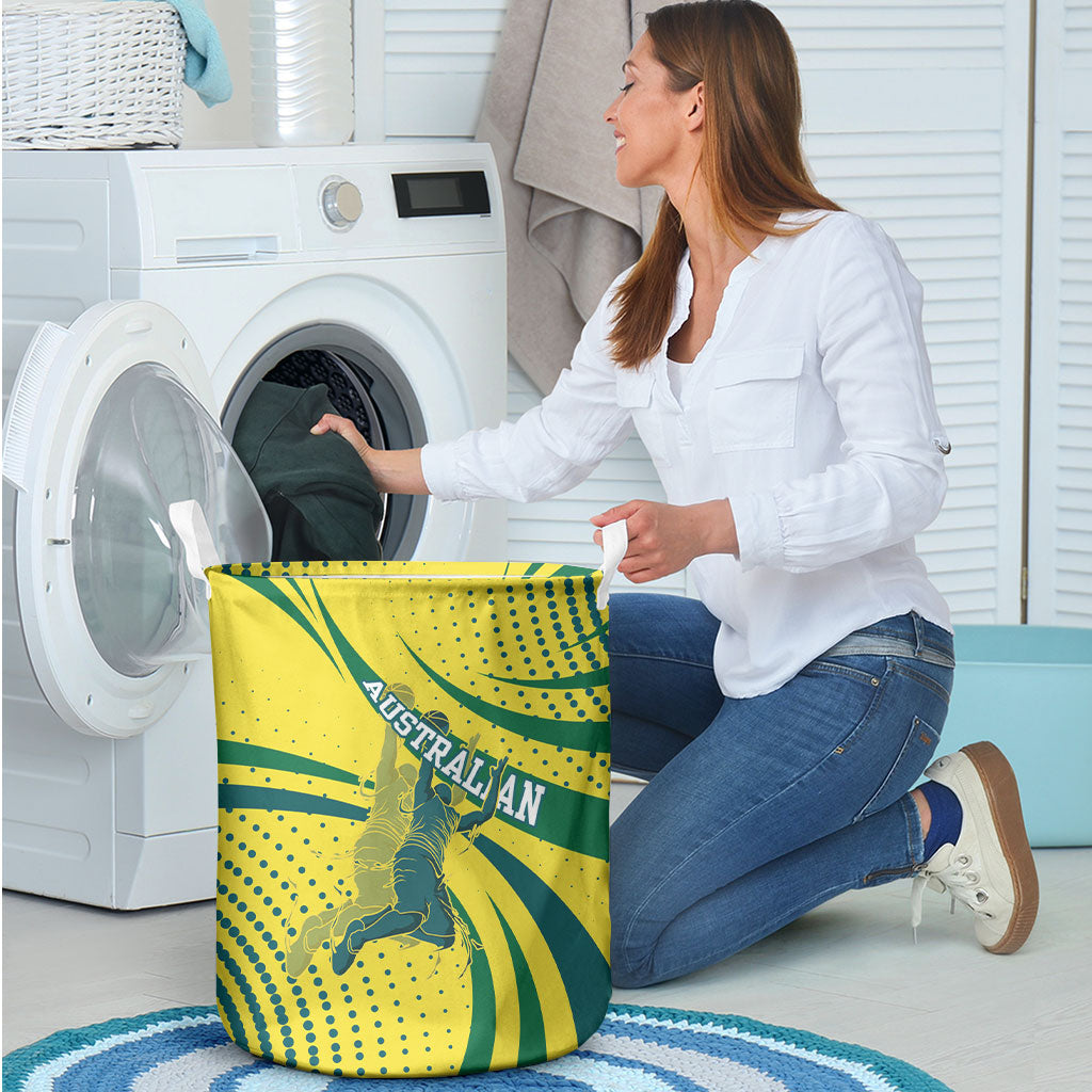 Australian Boomers Basketball Laundry Basket Abstract Wave Halftone Pattern With Dynamic Athlete Silhouette