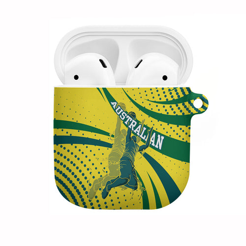 Australian Boomers Basketball AirPods Case Abstract Wave Halftone Pattern With Dynamic Athlete Silhouette
