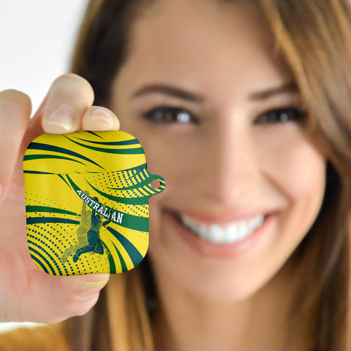 Australian Boomers Basketball AirPods Case Abstract Wave Halftone Pattern With Dynamic Athlete Silhouette
