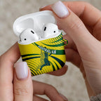 Australian Boomers Basketball AirPods Case Abstract Wave Halftone Pattern With Dynamic Athlete Silhouette