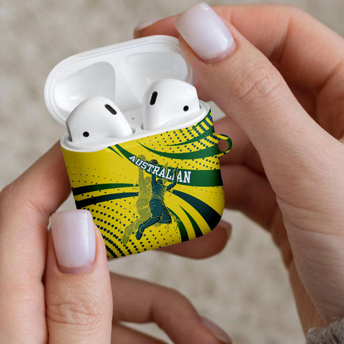 Australian Boomers Basketball AirPods Case Abstract Wave Halftone Pattern With Dynamic Athlete Silhouette