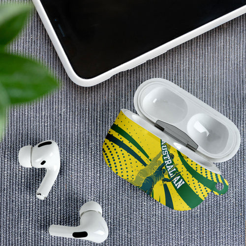 Australian Boomers Basketball AirPods Case Abstract Wave Halftone Pattern With Dynamic Athlete Silhouette