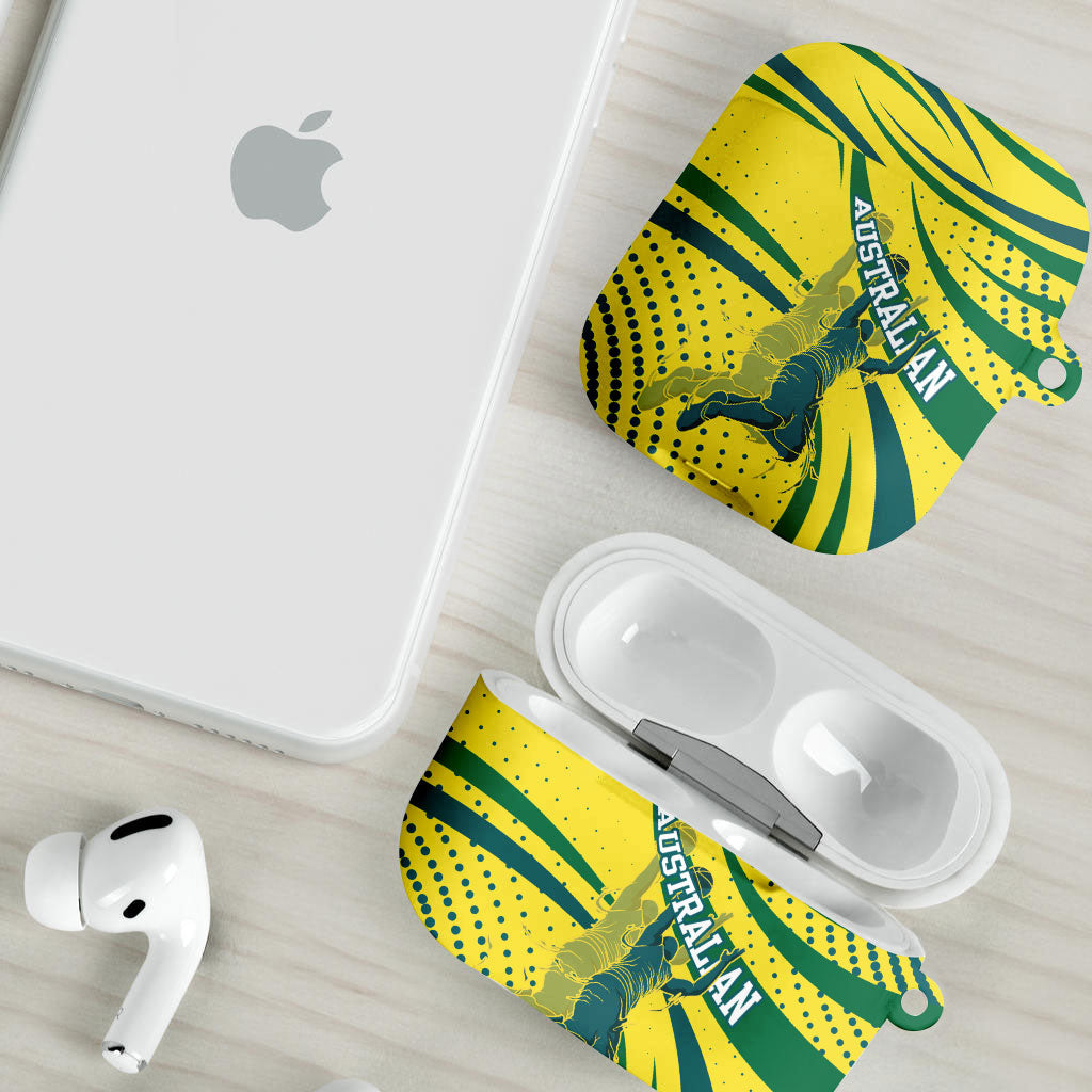 Australian Boomers Basketball AirPods Case Abstract Wave Halftone Pattern With Dynamic Athlete Silhouette