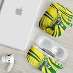 Australian Boomers Basketball AirPods Case Abstract Wave Halftone Pattern With Dynamic Athlete Silhouette