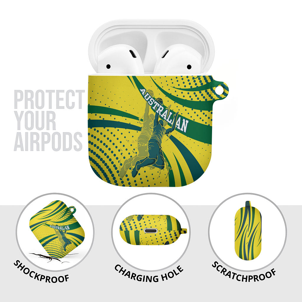 Australian Boomers Basketball AirPods Case Abstract Wave Halftone Pattern With Dynamic Athlete Silhouette