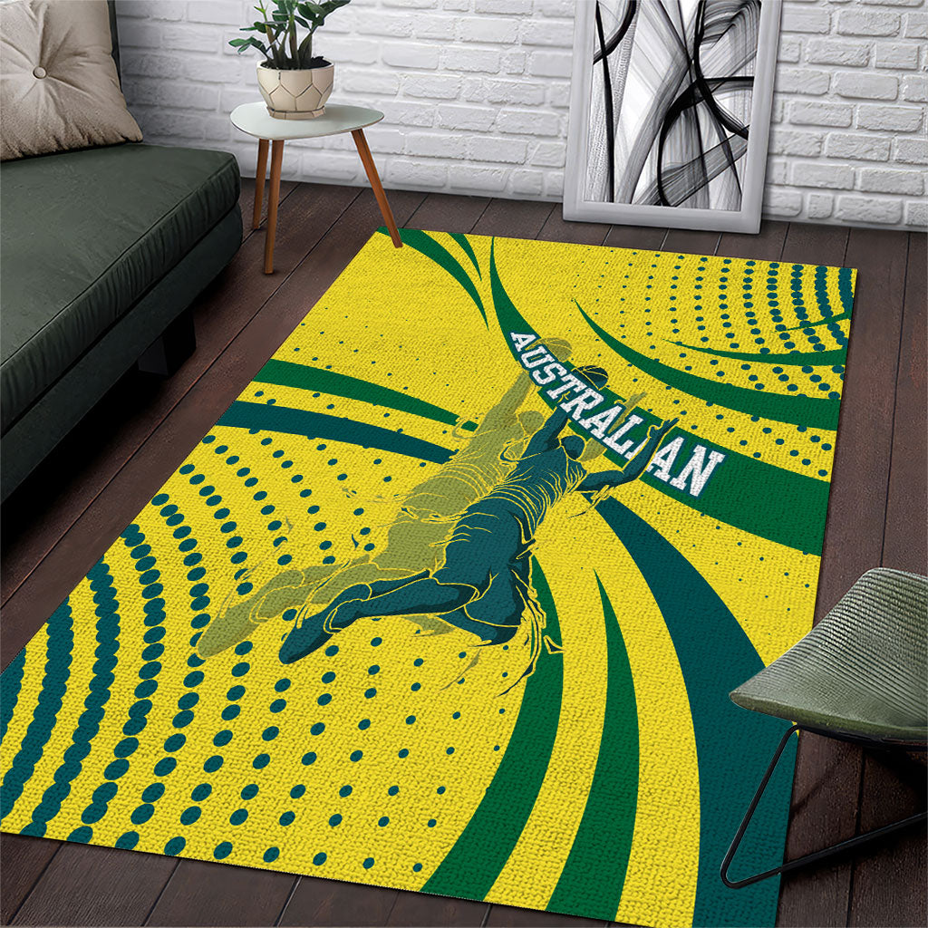 Australian Boomers Basketball Area Rug Abstract Wave Halftone Pattern With Dynamic Athlete Silhouette