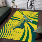 Australian Boomers Basketball Area Rug Abstract Wave Halftone Pattern With Dynamic Athlete Silhouette