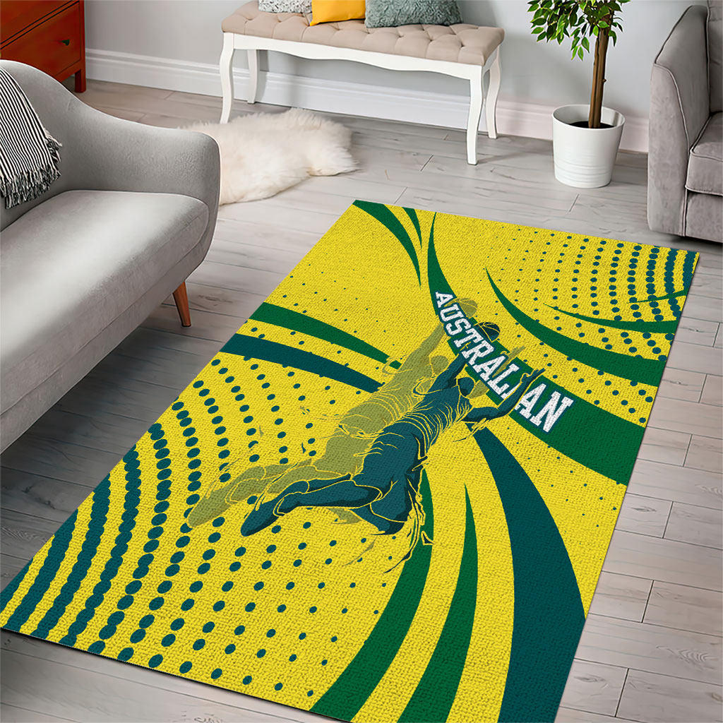 Australian Boomers Basketball Area Rug Abstract Wave Halftone Pattern With Dynamic Athlete Silhouette