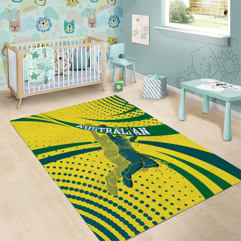 Australian Boomers Basketball Area Rug Abstract Wave Halftone Pattern With Dynamic Athlete Silhouette