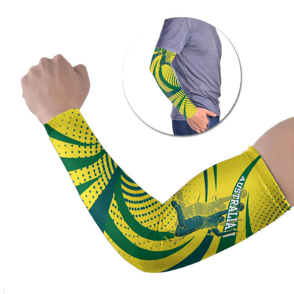 Australian Boomers Basketball Arm Sleeves Abstract Wave Halftone Pattern With Dynamic Athlete Silhouette