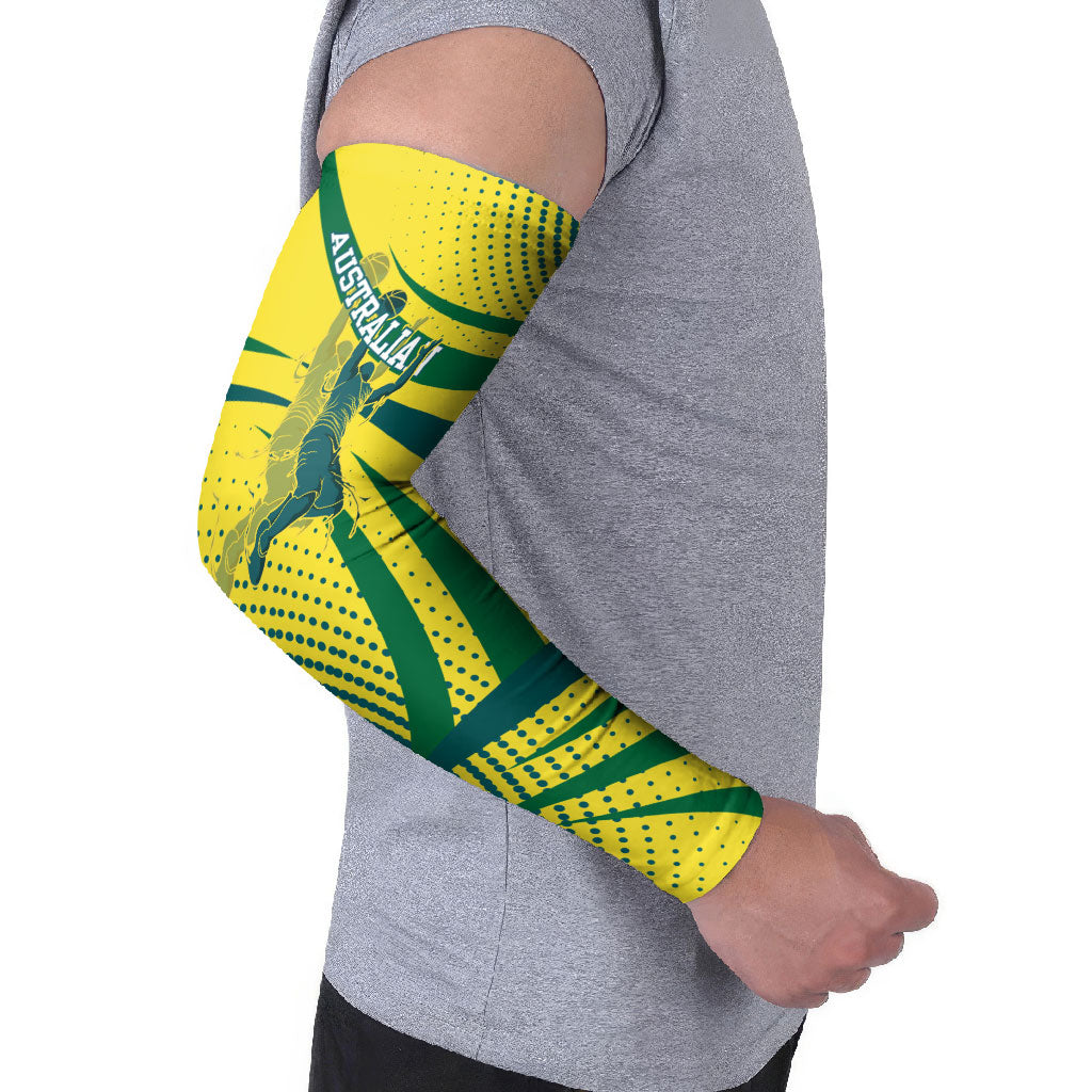 Australian Boomers Basketball Arm Sleeves Abstract Wave Halftone Pattern With Dynamic Athlete Silhouette