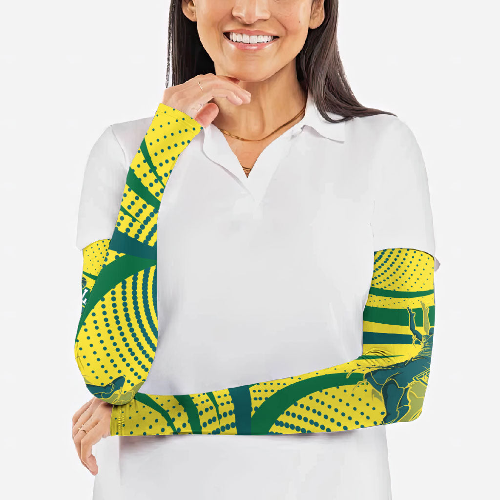 Australian Boomers Basketball Arm Sleeves Abstract Wave Halftone Pattern With Dynamic Athlete Silhouette