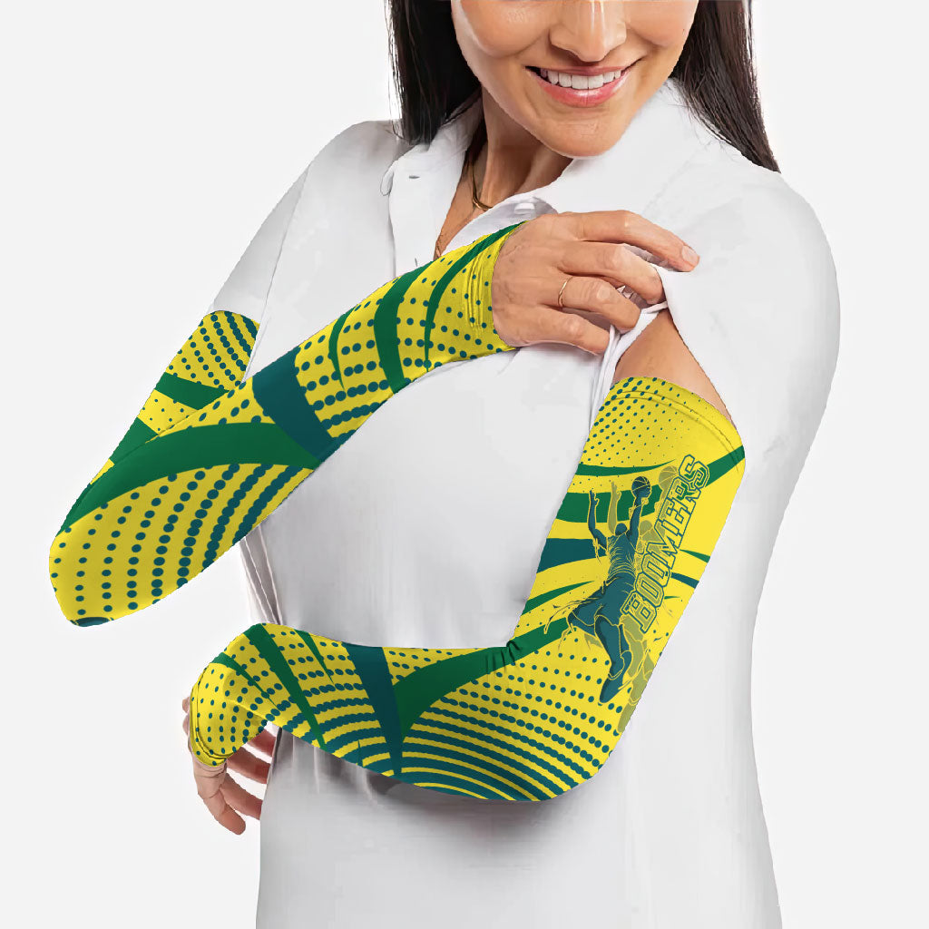 Australian Boomers Basketball Arm Sleeves Abstract Wave Halftone Pattern With Dynamic Athlete Silhouette
