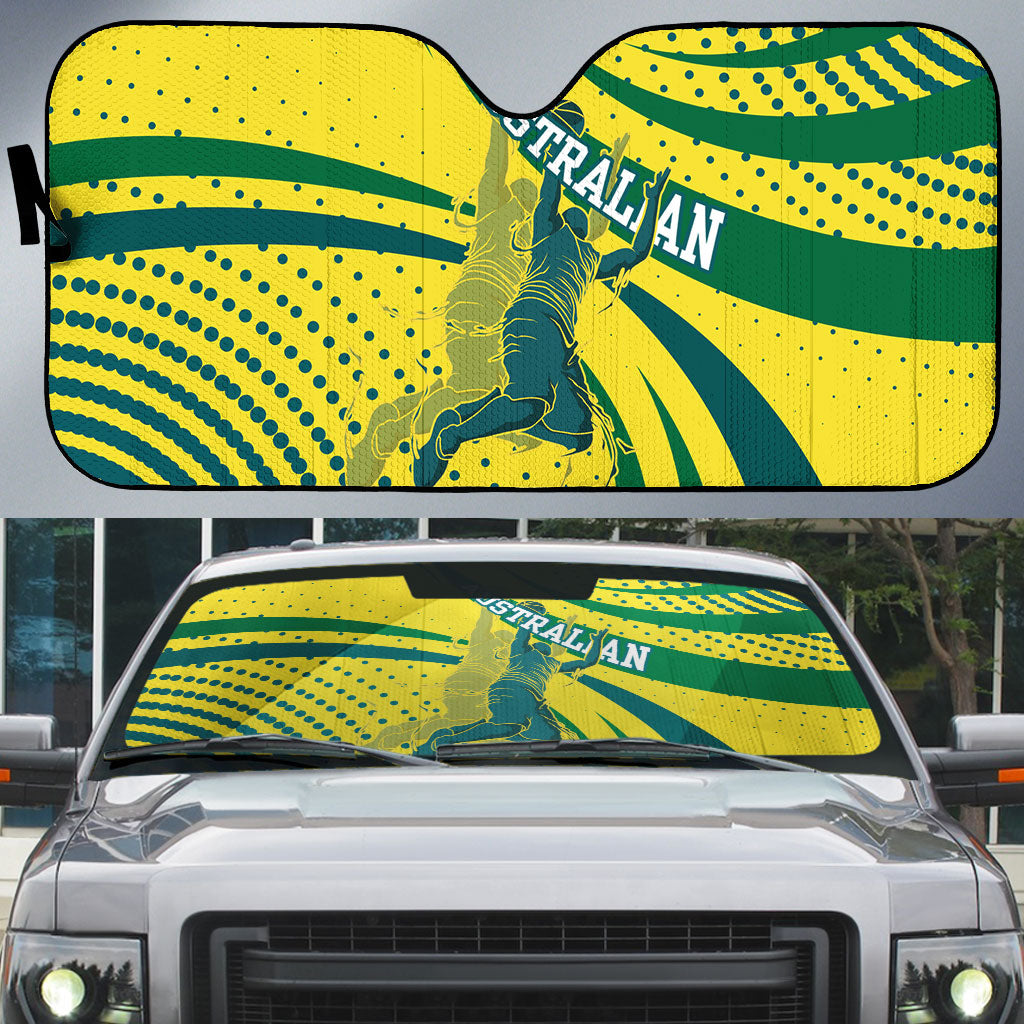 Australian Boomers Basketball Auto Sun Shade Abstract Wave Halftone Pattern With Dynamic Athlete Silhouette