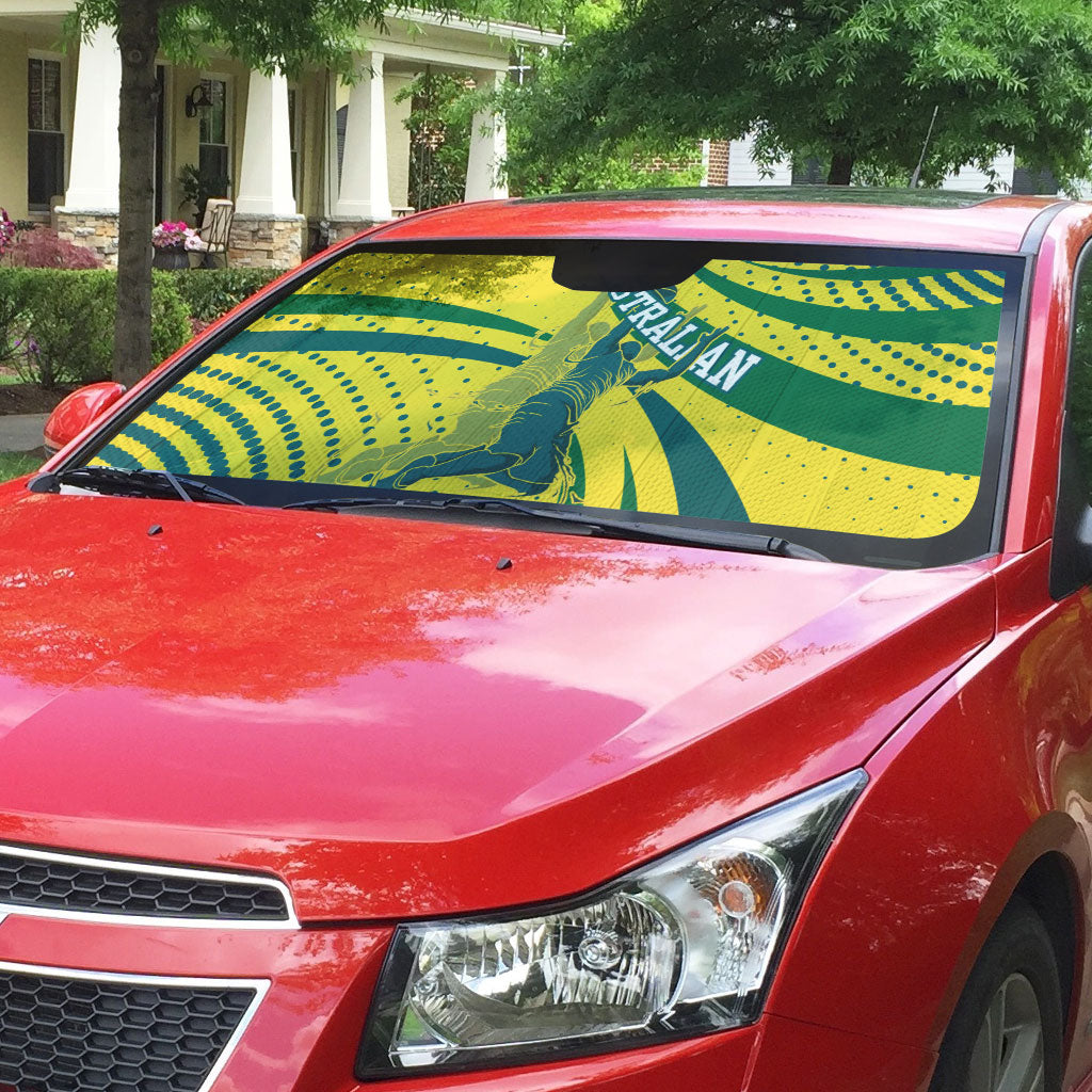 Australian Boomers Basketball Auto Sun Shade Abstract Wave Halftone Pattern With Dynamic Athlete Silhouette