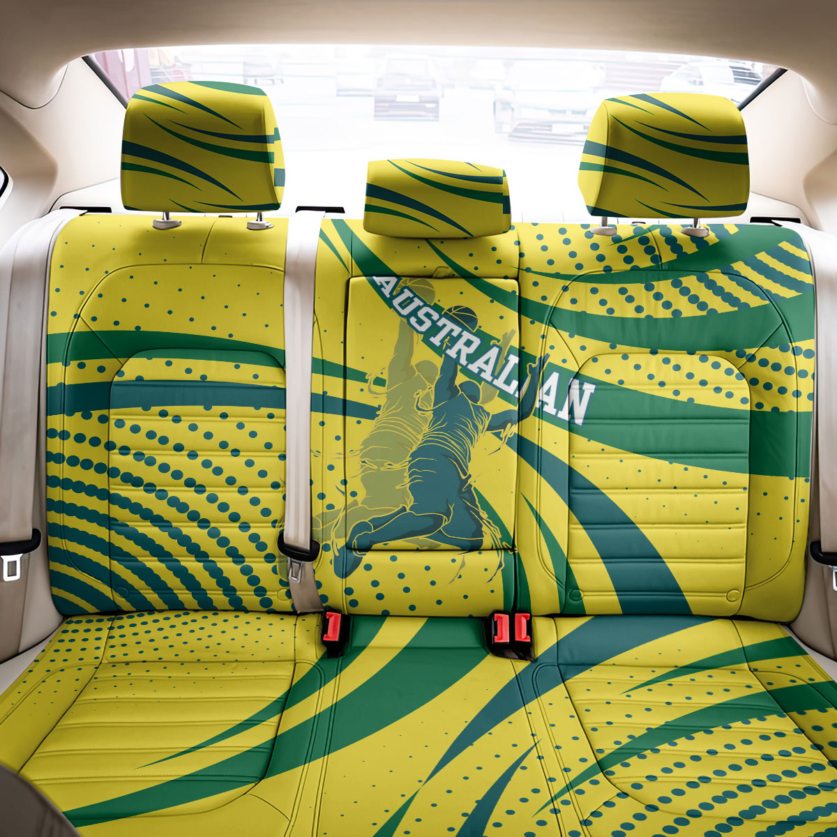 Australian Boomers Basketball Back Car Seat Cover Abstract Wave Halftone Pattern With Dynamic Athlete Silhouette
