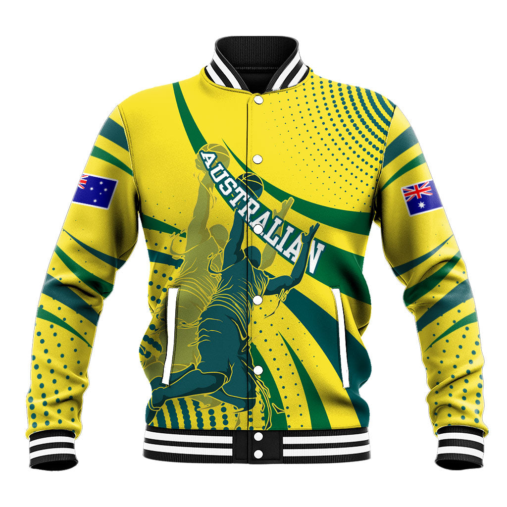 Australian Boomers Basketball Baseball Jacket Abstract Wave Halftone Pattern With Dynamic Athlete Silhouette
