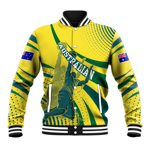 Australian Boomers Basketball Baseball Jacket Abstract Wave Halftone Pattern With Dynamic Athlete Silhouette