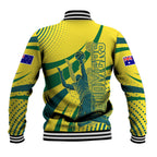 Australian Boomers Basketball Baseball Jacket Abstract Wave Halftone Pattern With Dynamic Athlete Silhouette