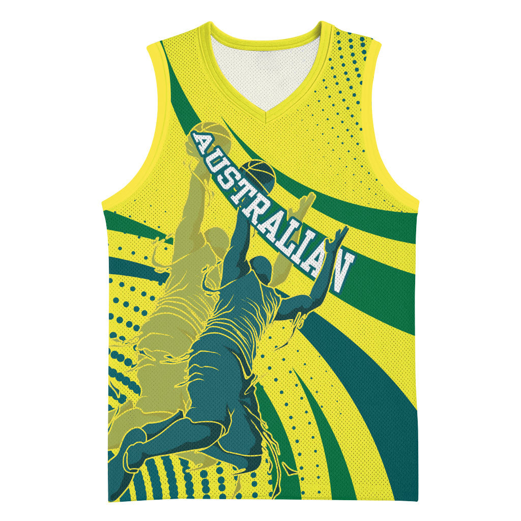 Australian Boomers Basketball Basketball Jersey Abstract Wave Halftone Pattern With Dynamic Athlete Silhouette