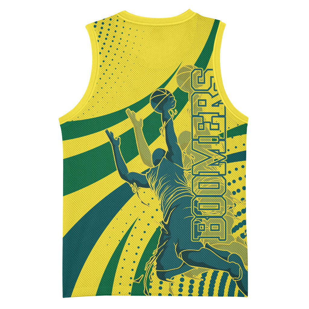 Australian Boomers Basketball Basketball Jersey Abstract Wave Halftone Pattern With Dynamic Athlete Silhouette
