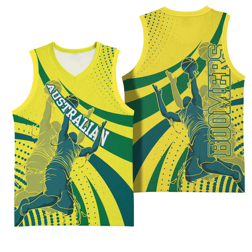 Australian Boomers Basketball Basketball Jersey Abstract Wave Halftone Pattern With Dynamic Athlete Silhouette