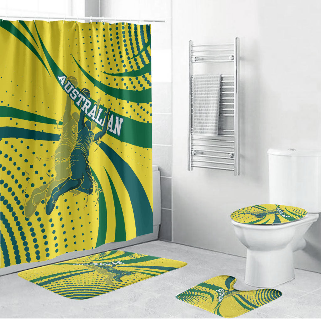 Australian Boomers Basketball Bathroom Set Abstract Wave Halftone Pattern With Dynamic Athlete Silhouette