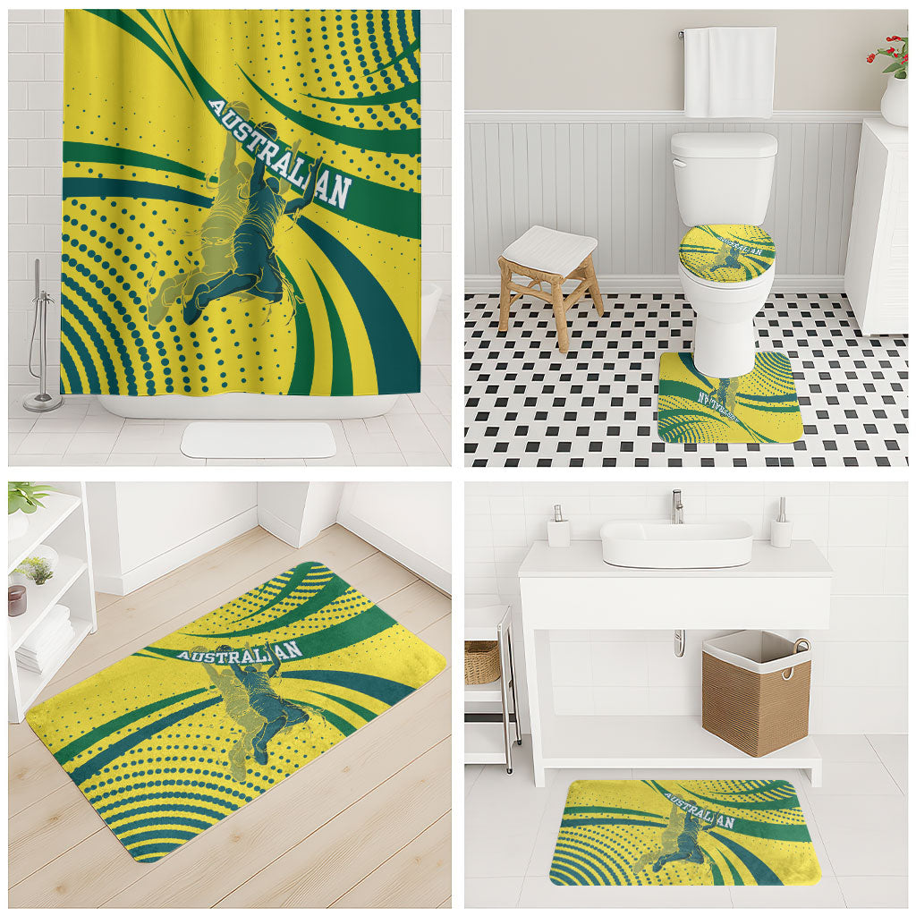 Australian Boomers Basketball Bathroom Set Abstract Wave Halftone Pattern With Dynamic Athlete Silhouette