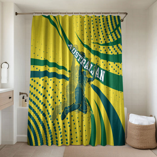 Australian Boomers Basketball Bathroom Set Abstract Wave Halftone Pattern With Dynamic Athlete Silhouette