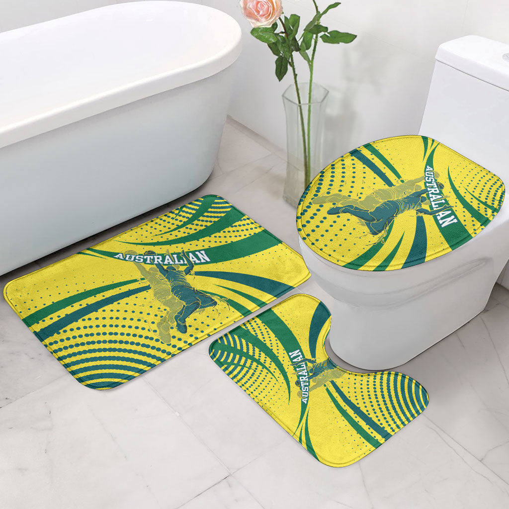 Australian Boomers Basketball Bathroom Set Abstract Wave Halftone Pattern With Dynamic Athlete Silhouette