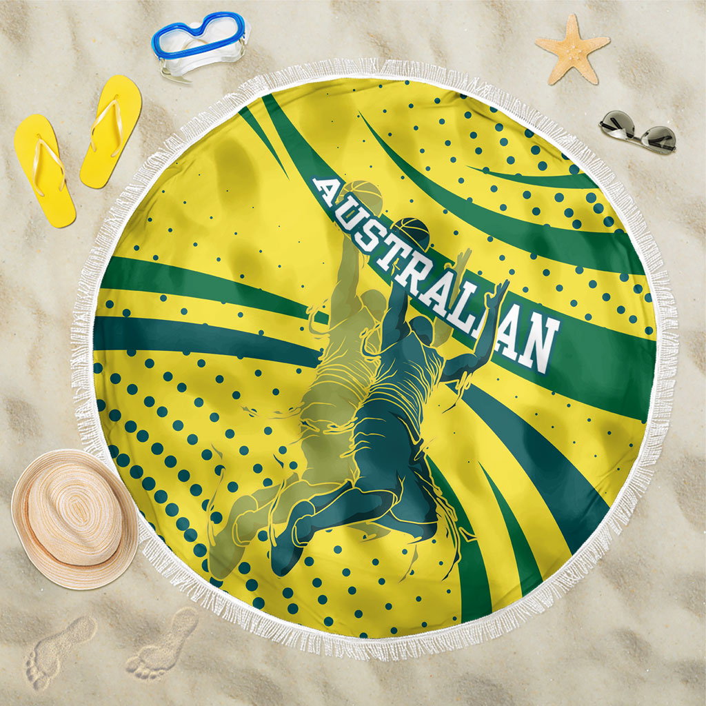 Australian Boomers Basketball Beach Blanket Abstract Wave Halftone Pattern With Dynamic Athlete Silhouette