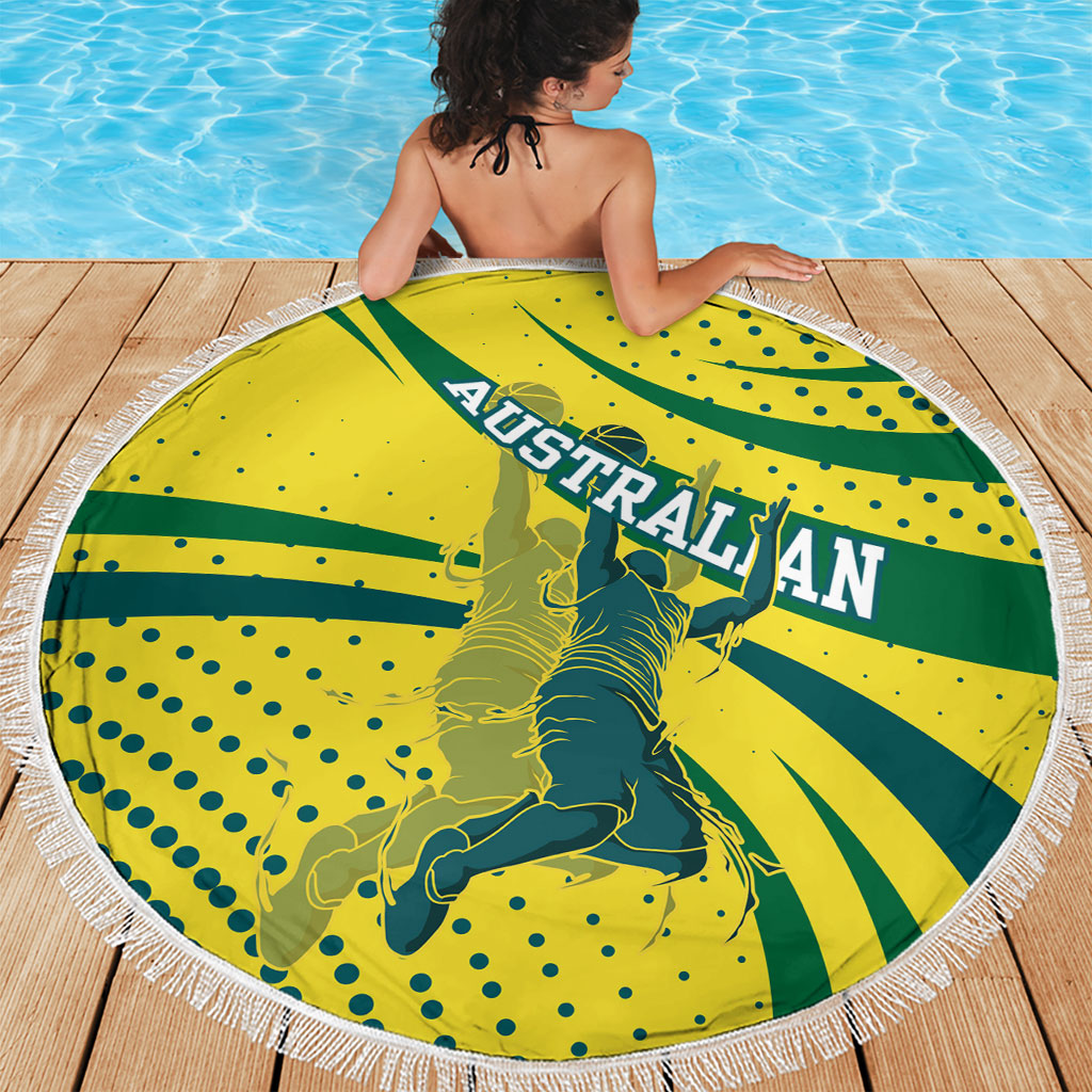 Australian Boomers Basketball Beach Blanket Abstract Wave Halftone Pattern With Dynamic Athlete Silhouette