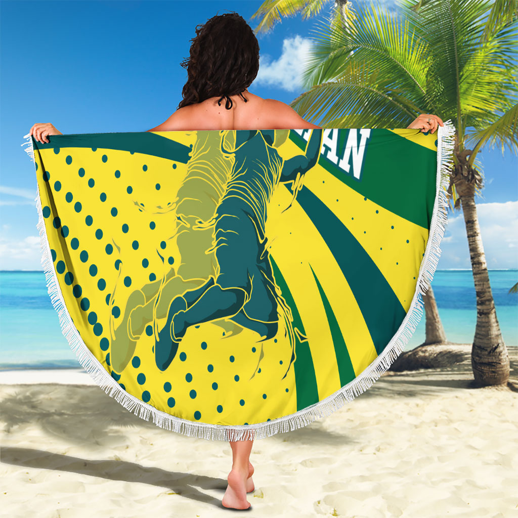 Australian Boomers Basketball Beach Blanket Abstract Wave Halftone Pattern With Dynamic Athlete Silhouette