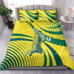 Australian Boomers Basketball Bedding Set Abstract Wave Halftone Pattern With Dynamic Athlete Silhouette