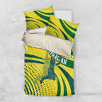 Australian Boomers Basketball Bedding Set Abstract Wave Halftone Pattern With Dynamic Athlete Silhouette