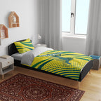 Australian Boomers Basketball Bedding Set Abstract Wave Halftone Pattern With Dynamic Athlete Silhouette