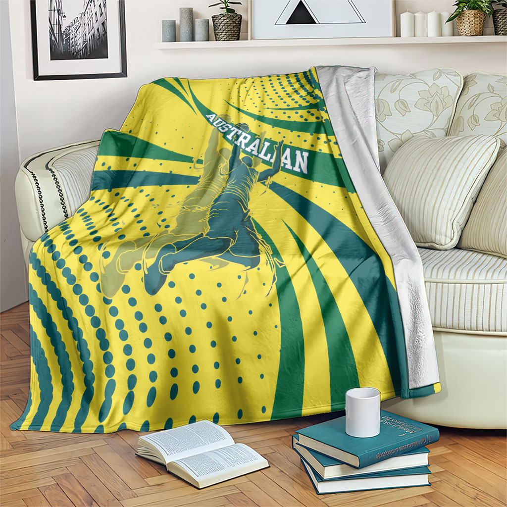 Australian Boomers Basketball Blanket Abstract Wave Halftone Pattern With Dynamic Athlete Silhouette